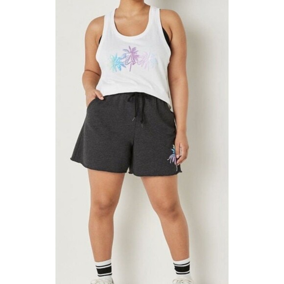 VS PINK OUTFIT PALM TREE SHINE SET TROPICAL L dad shorts tank - Picture 3 of 9